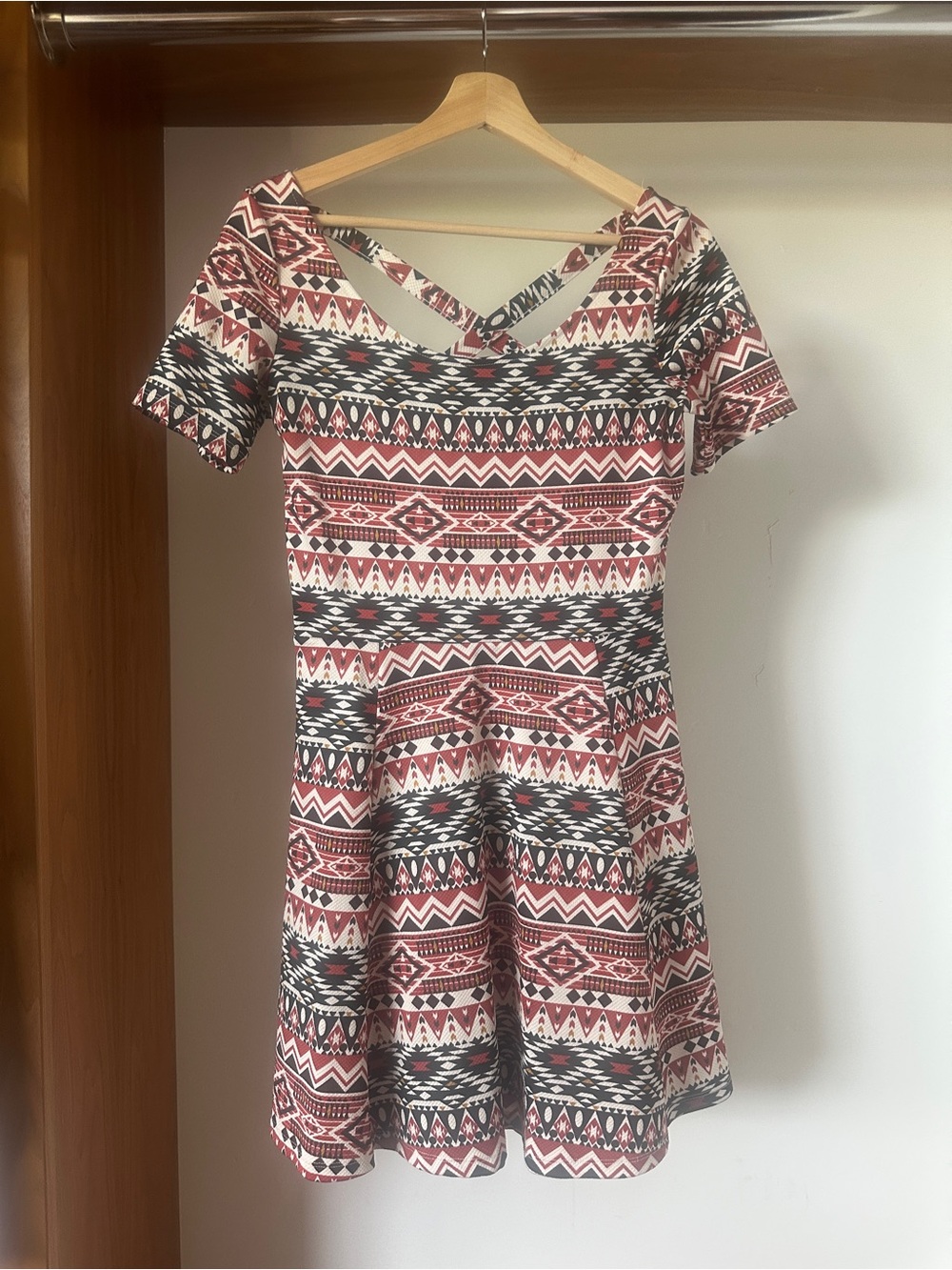 Tribal Print Fit-and-Flare Dress - Rust & Black